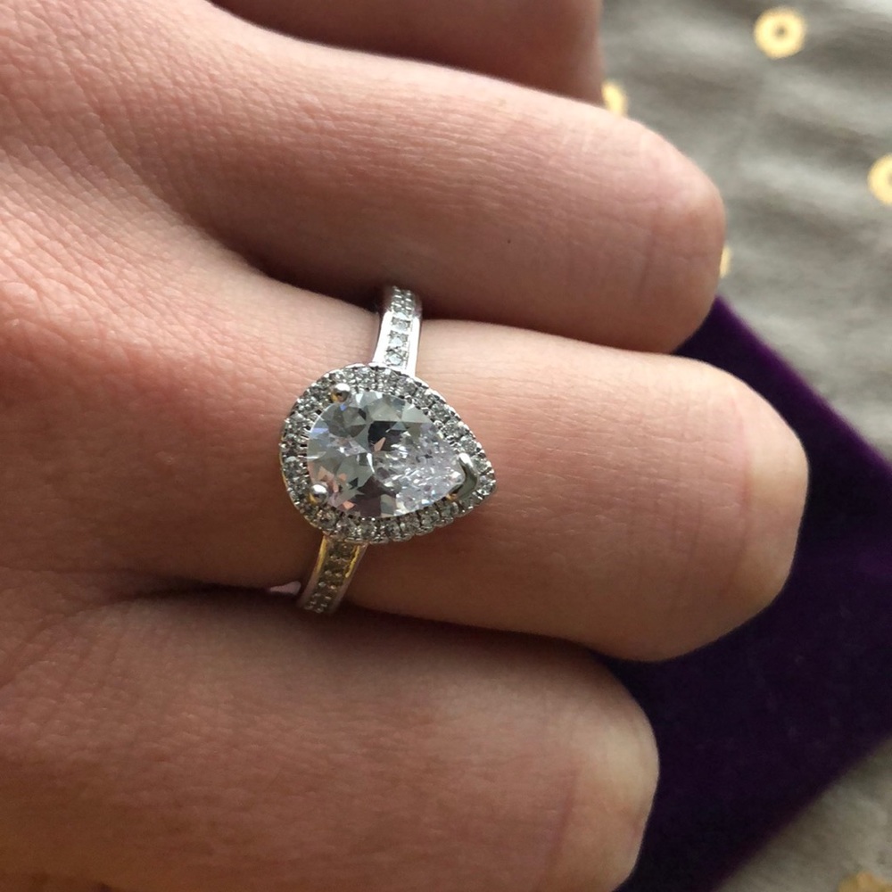 10KT White Gold Filled Pear CZ